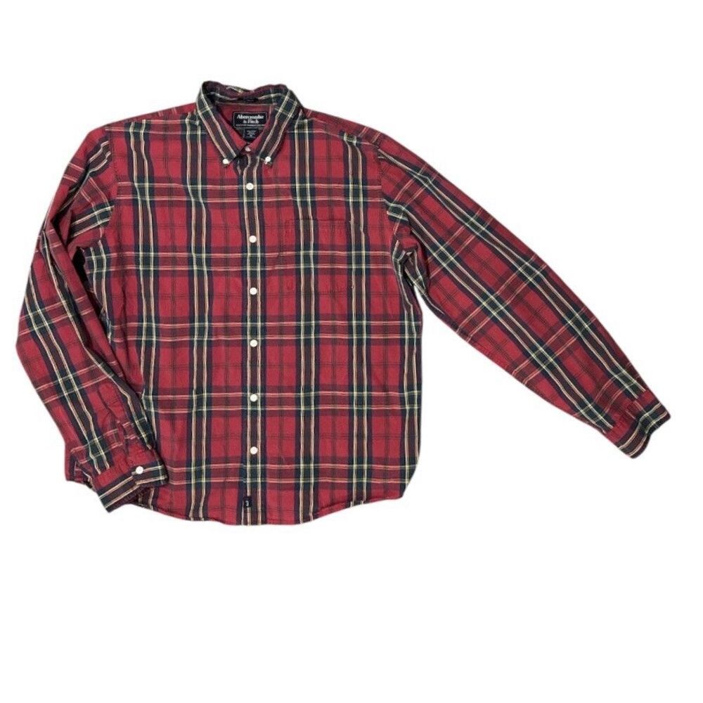 Abercrombie & Fitch Red Tartan Plaid Button Down Shirt XL Muscle Fit Preppy Y2K
